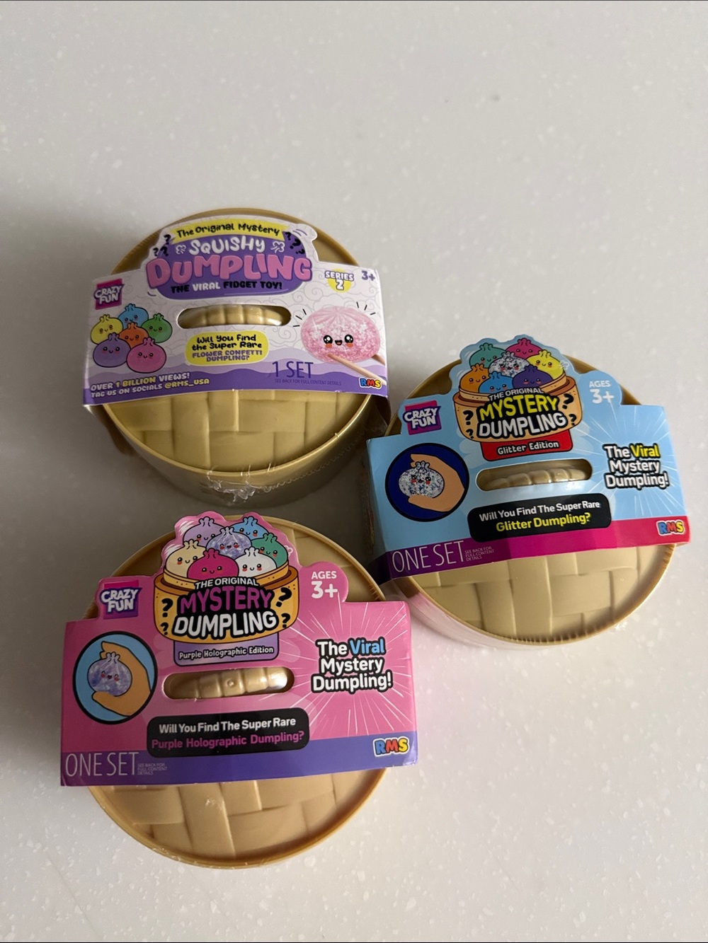 RMS Dumplings Set of 3 New Purple holographic, glitter, confetti